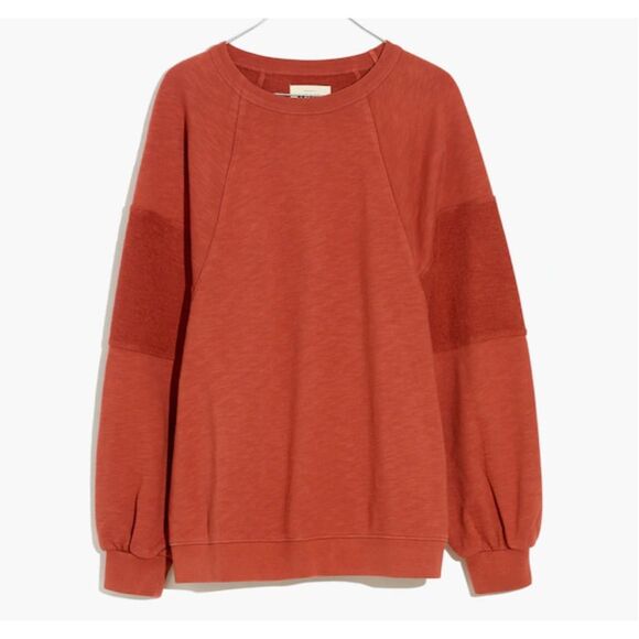 Madewell MWL Pullover Sweatshirt Rust Red Slouchy Raglan Sleeve Top Size M - Picture 3 of 14